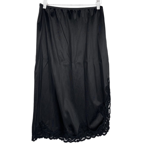 Vintage Cabernet Silky Black‎ Lace Slip Skirt Whimsigoth Fairy Grunge Emo Goth M - Picture 4 of 6